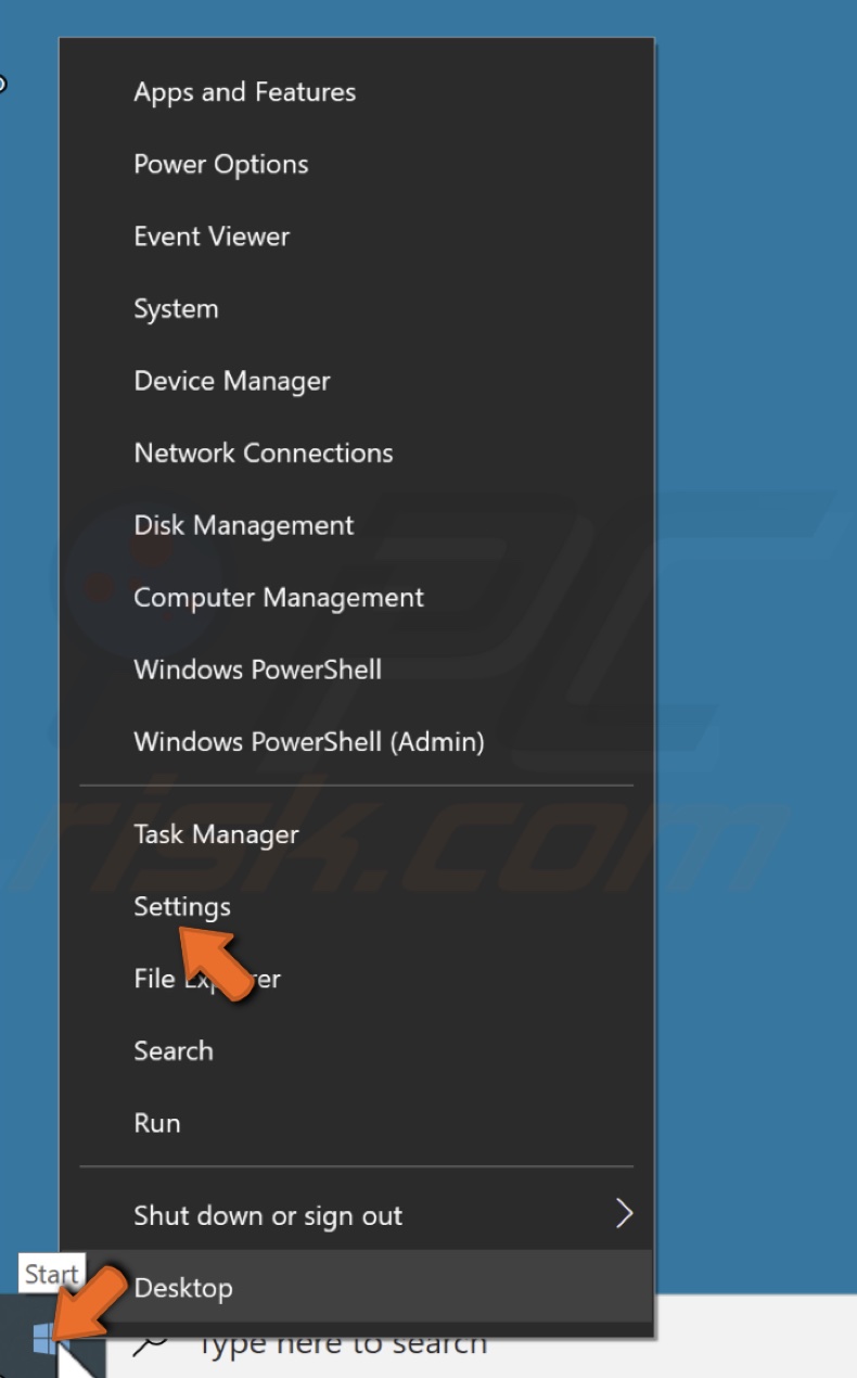 Right-click the Start Menu and click Settings