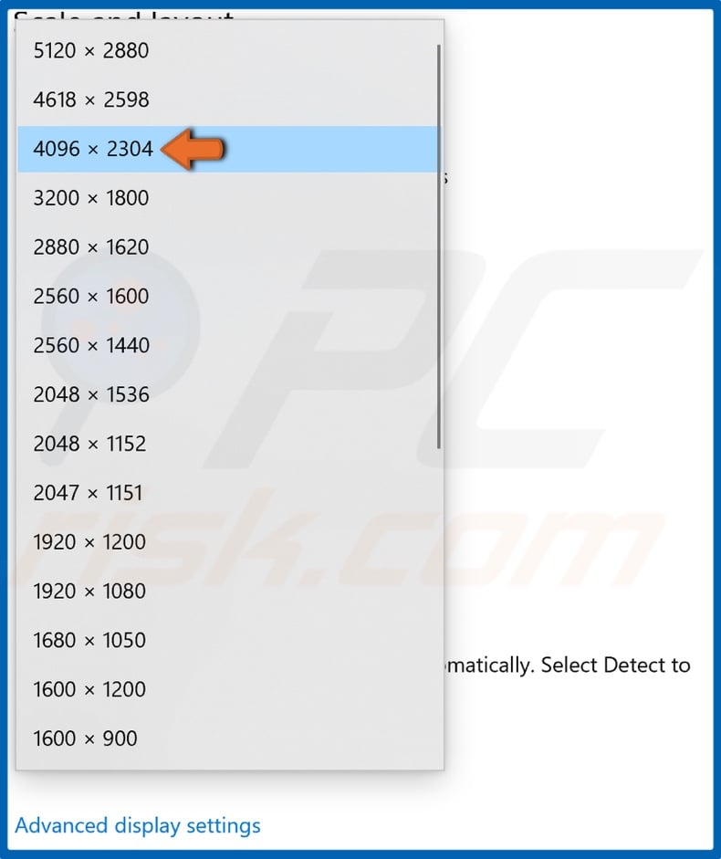 Select the recommended resolution