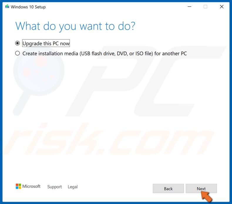 Select Upgrade this PC and click Next