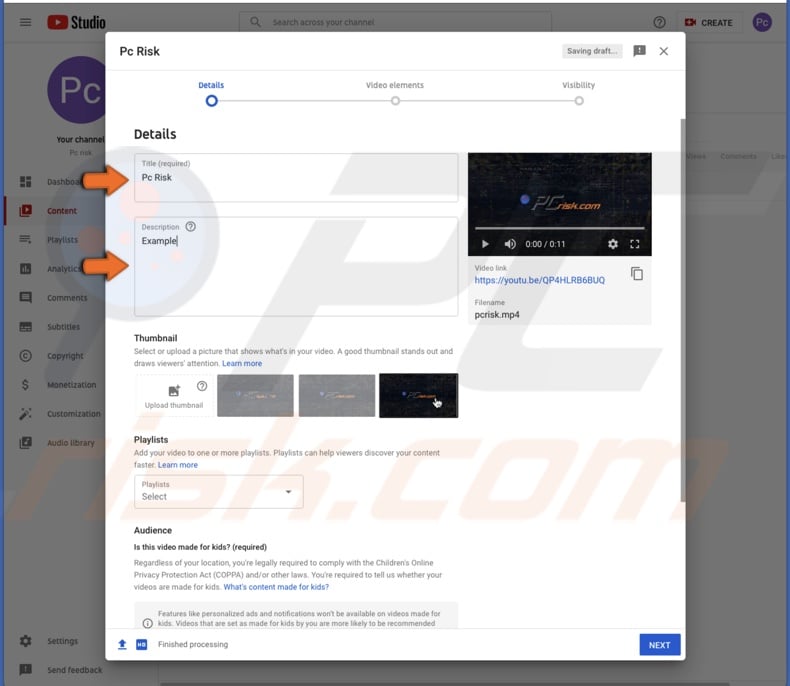 Write down title and description of your video