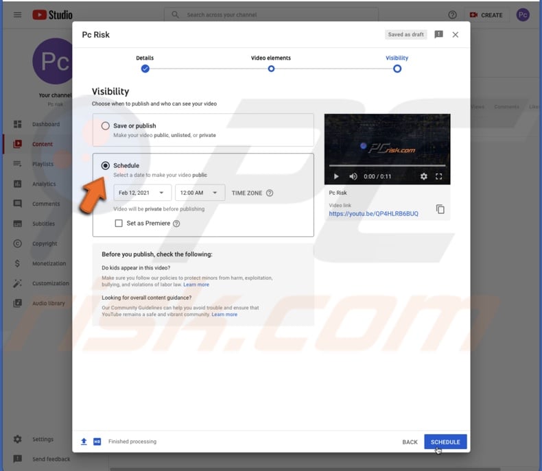 Schedule publishing your video to YouTube
