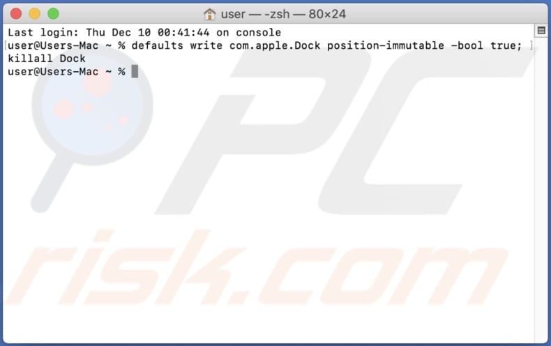 Lock Dock's position