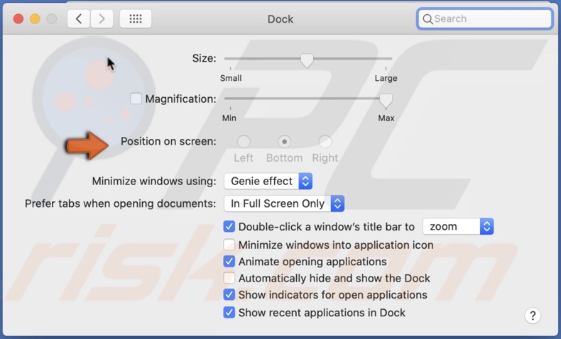 Can't change Dock's position