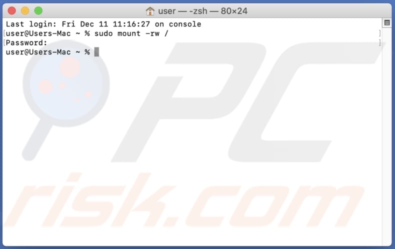 Enter sudo mount -rw / command line and enter passord