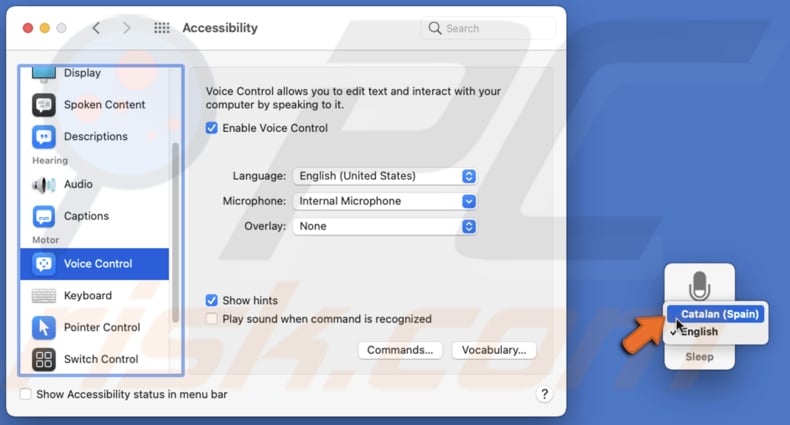 Change Voice Control language