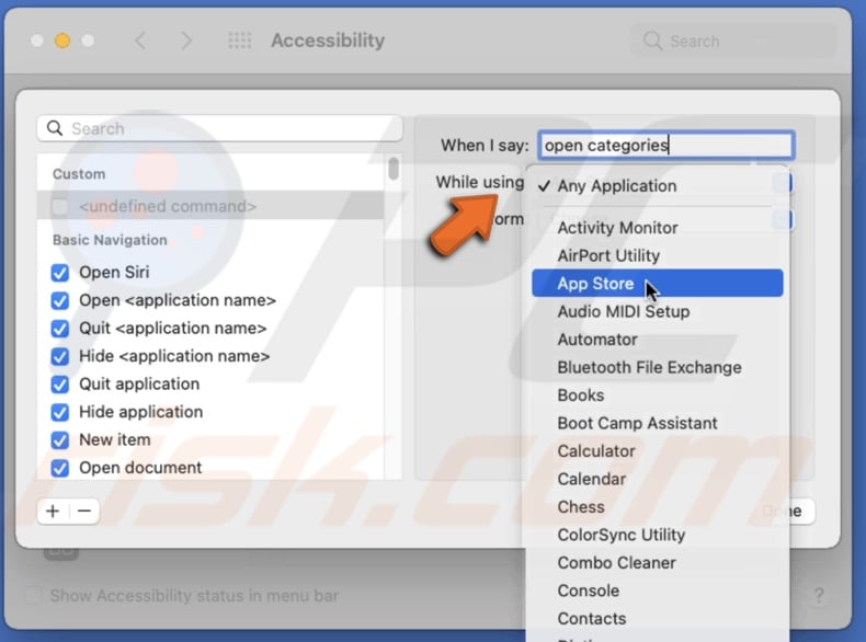 Choose an app for command