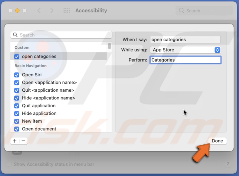 Click on Done to finish creating command