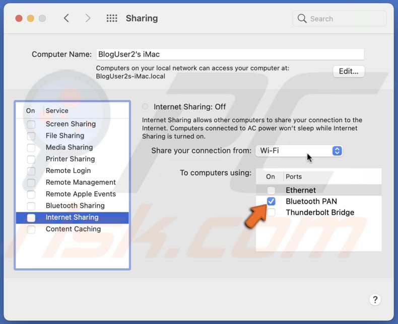 Select Bluetooth PAN