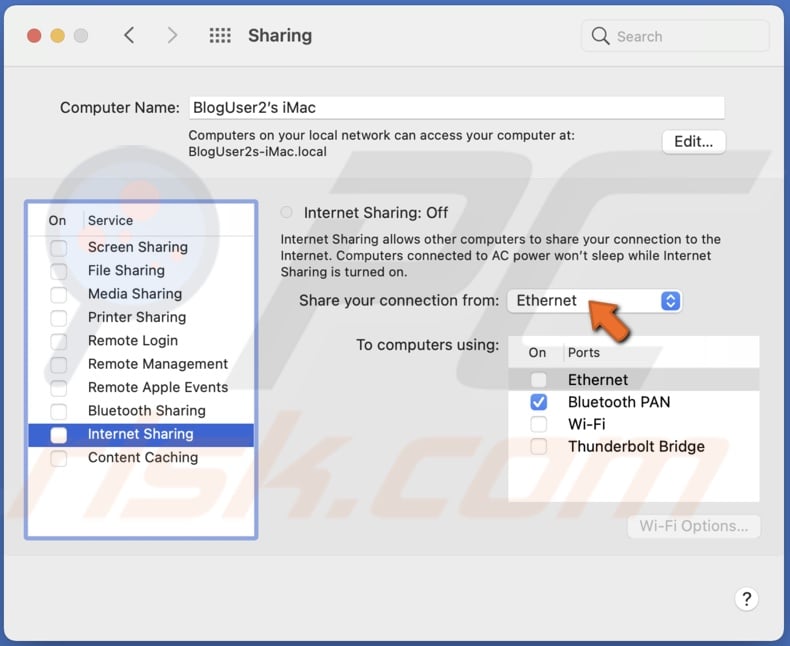 Share connection from Ethernet