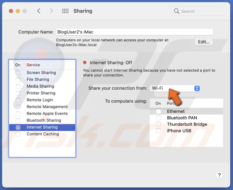 Share connection from Wi-Fi