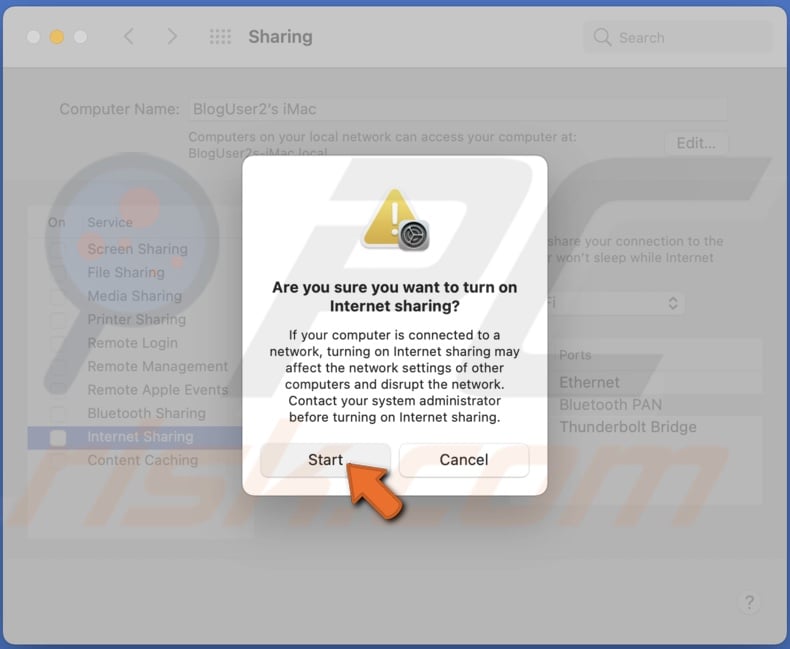 Start Internet Sharing