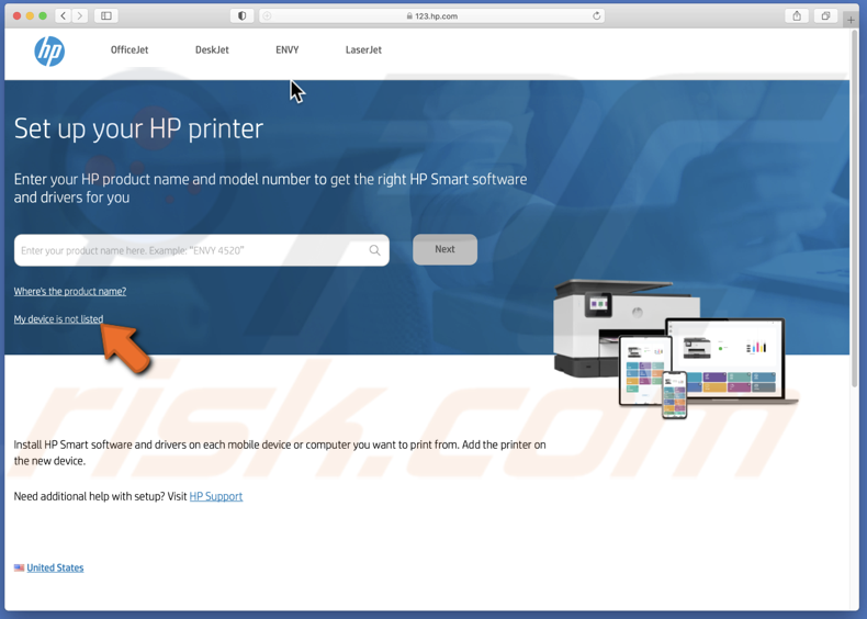 Click on My device is not listed