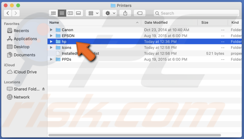 HP printer driver folder