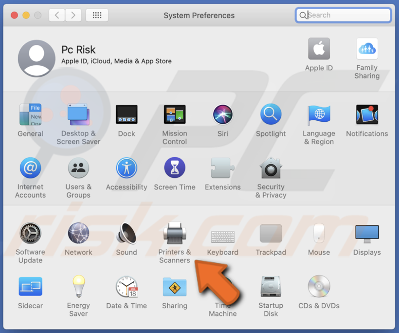 Go to Printers and Scanners
