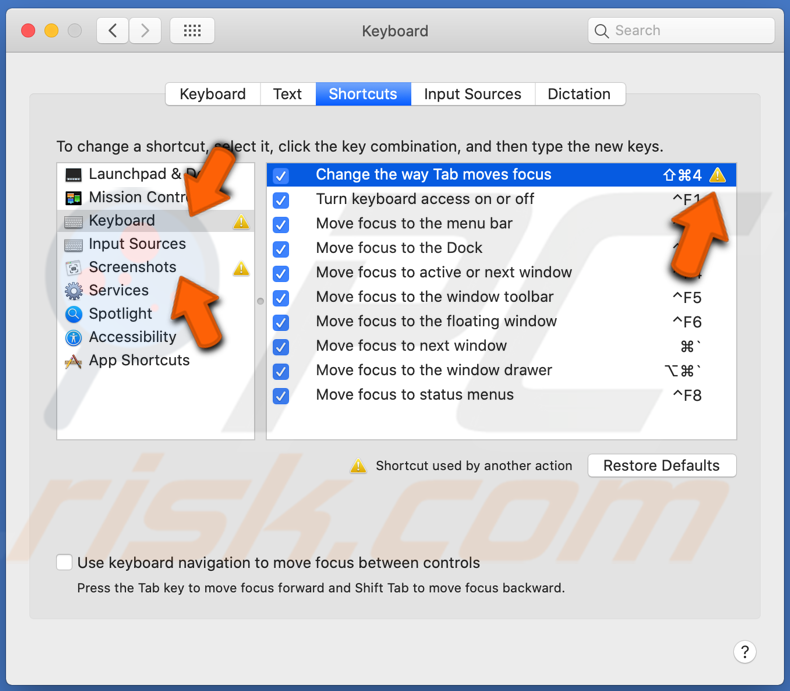 Fix conflicting shortcuts