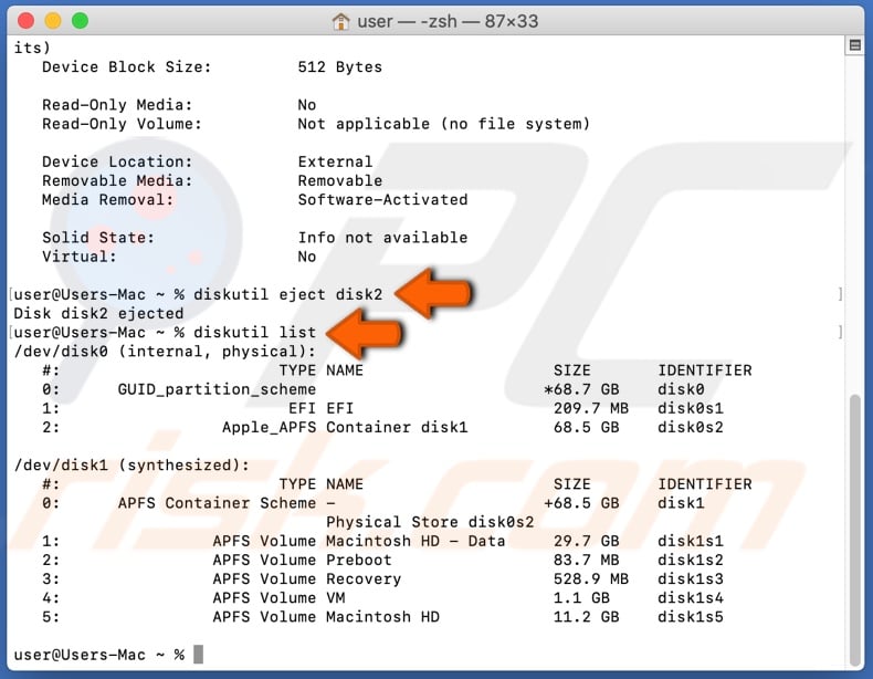Eject disk in Terminal