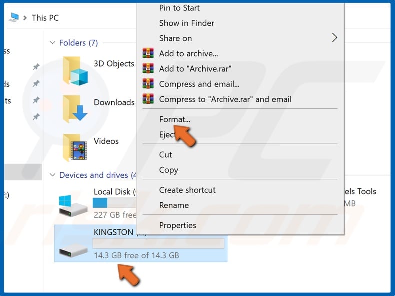 Right-click the USB drive and click Format