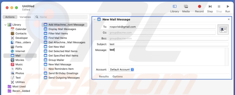 Create email in Automator