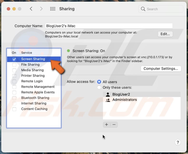 Enable Screen Sharing
