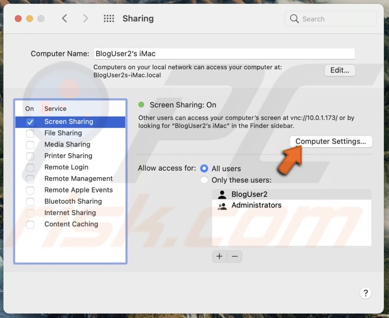 Go to Computer settings