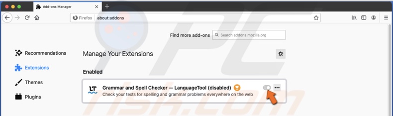 Disable extension in firefox