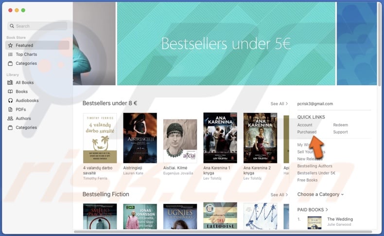 Go to Purchased in Apple Books