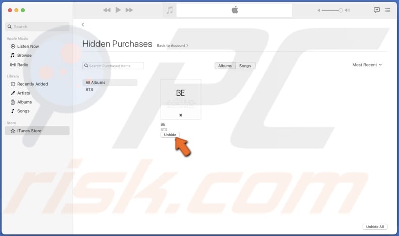 Unhide song in Apple Music