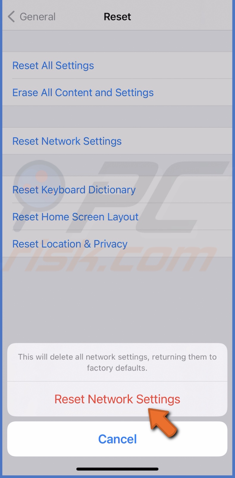 Confirm network reset