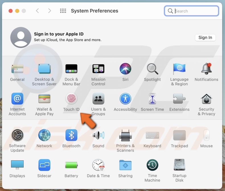 Go to Touch ID settings