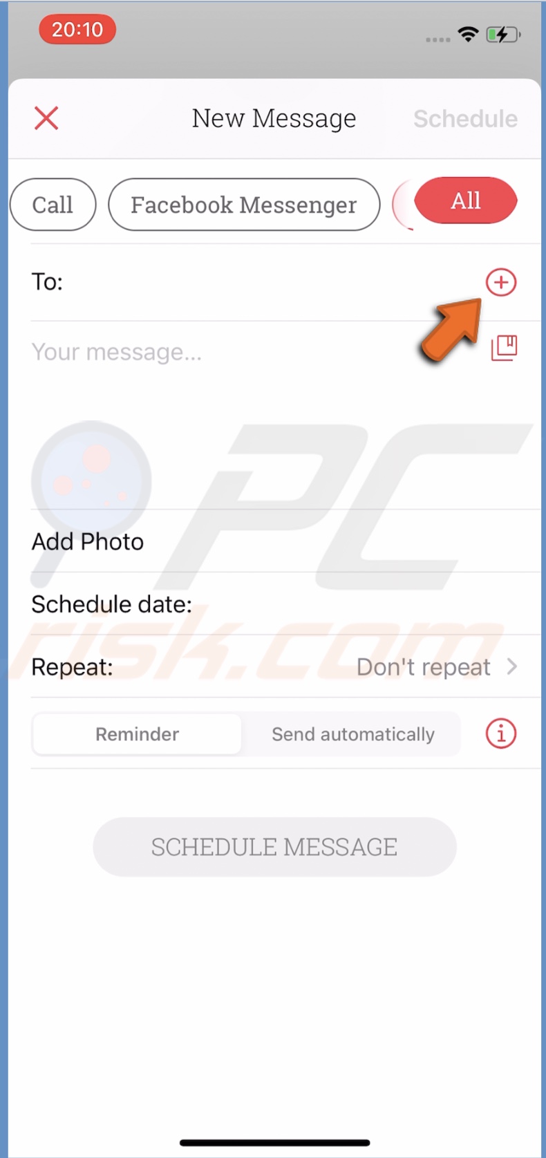 Tap on the plus button next to To