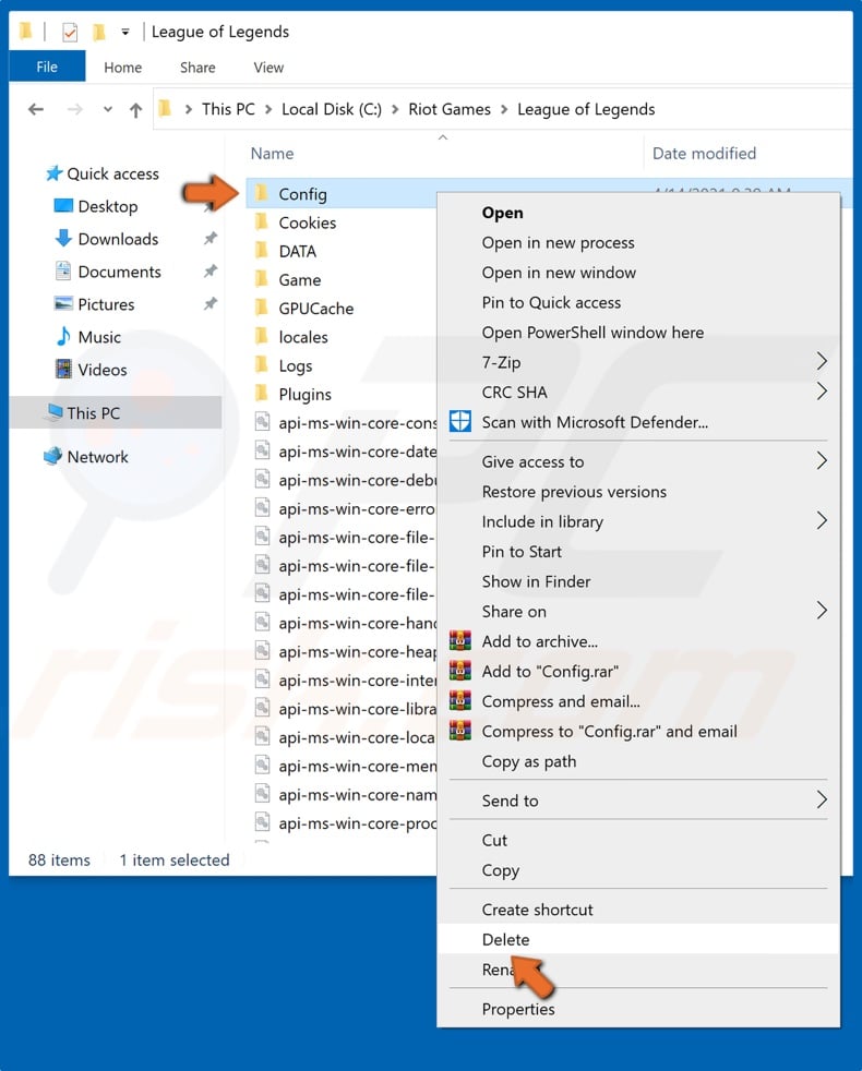 Right-click the Config folder and click Delete