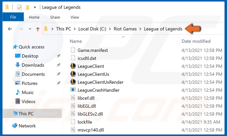 Navigate to the Leage of Legends installation directory