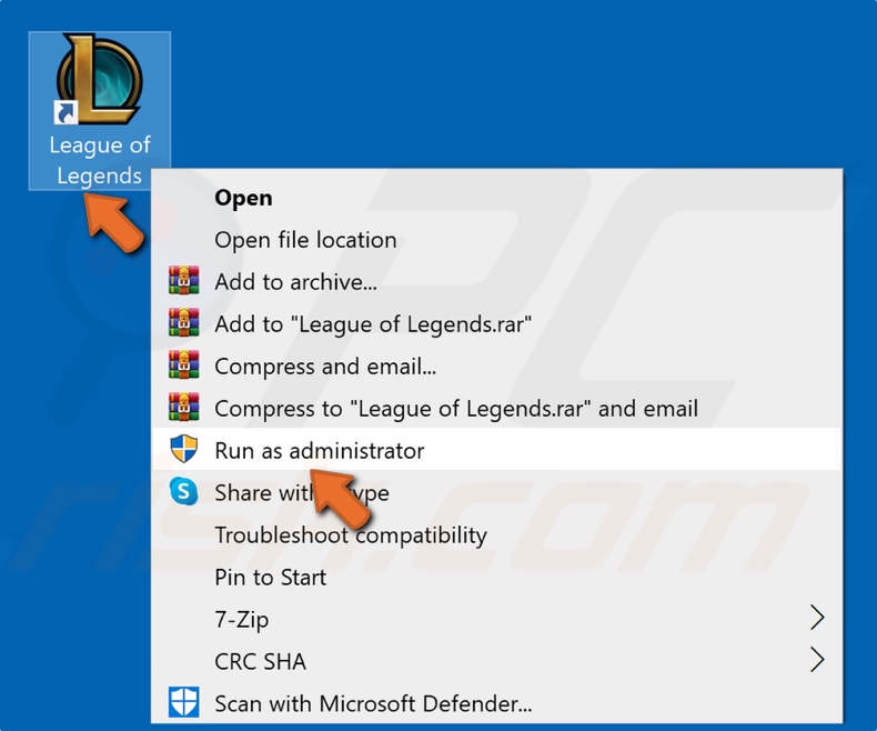 Right-click League of Legends shortcut and click Run as administrator