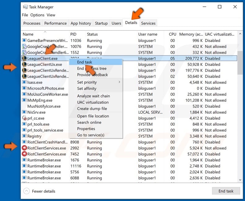 Terminate all of League of Legends tasks