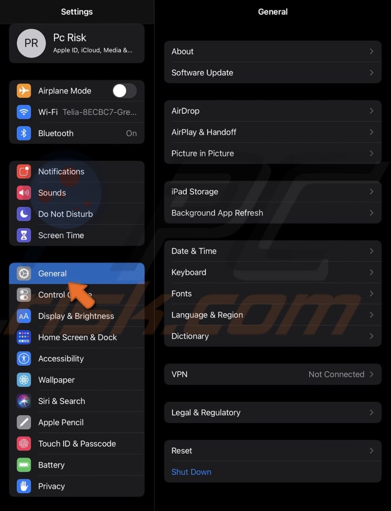 Go to General settings