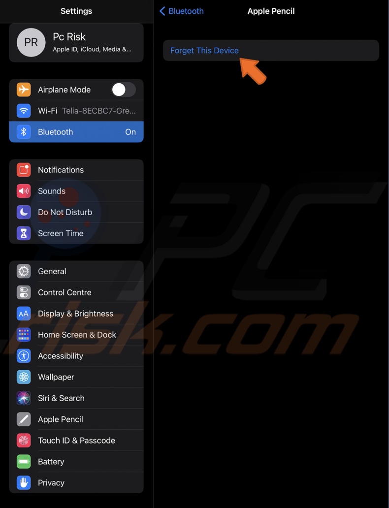 Tap on Forget This Device