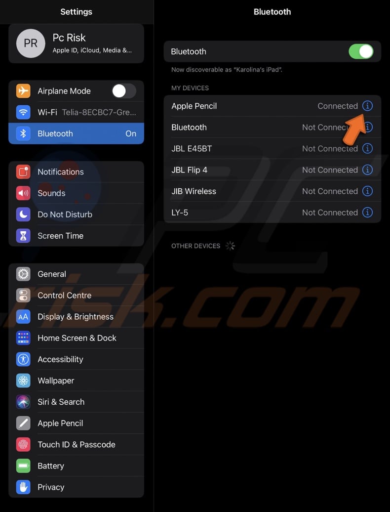 Tap on the 'i' button