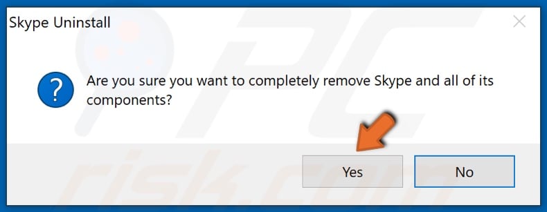 Click Yes to confirm Skype removal