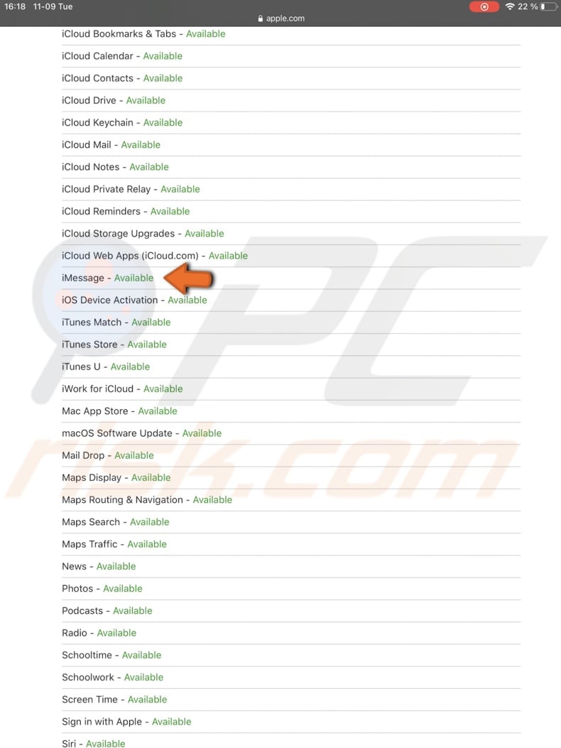 Check the iMessage server