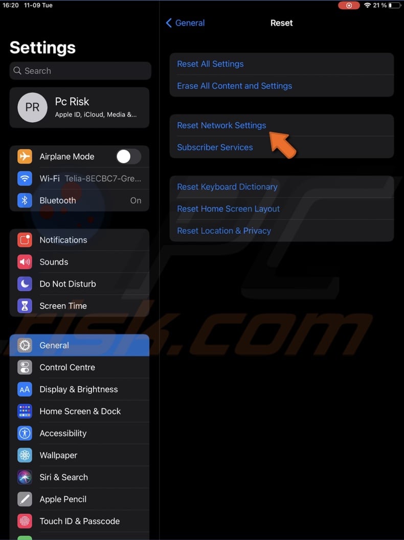 Tap on Reset Network Settings