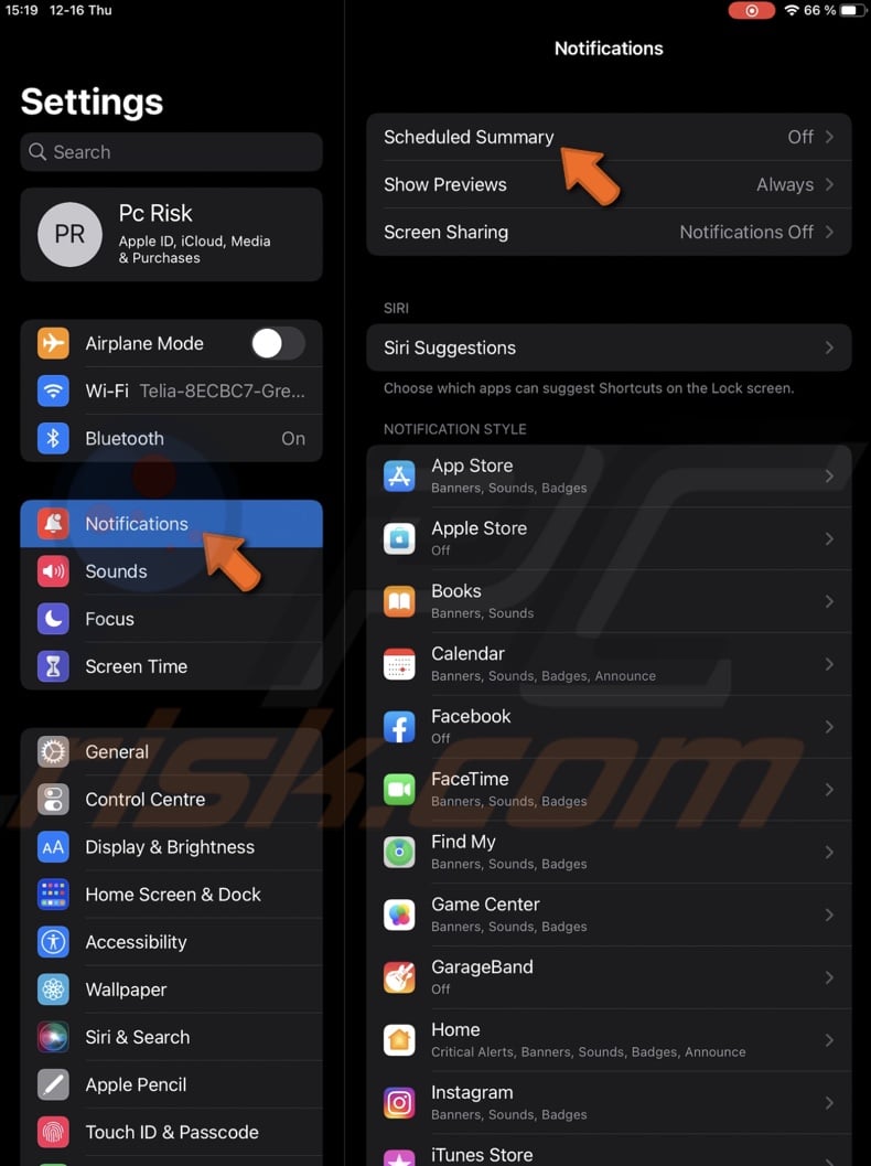 Tap on Schedule Summary