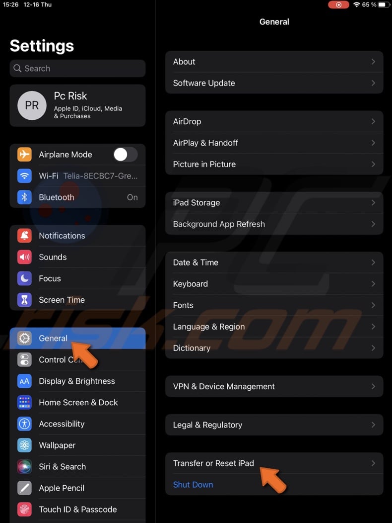 Transfer or reset iPad