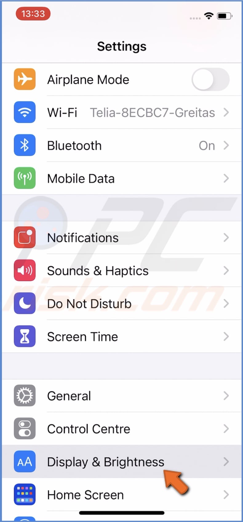 Go to Display & Brightness
