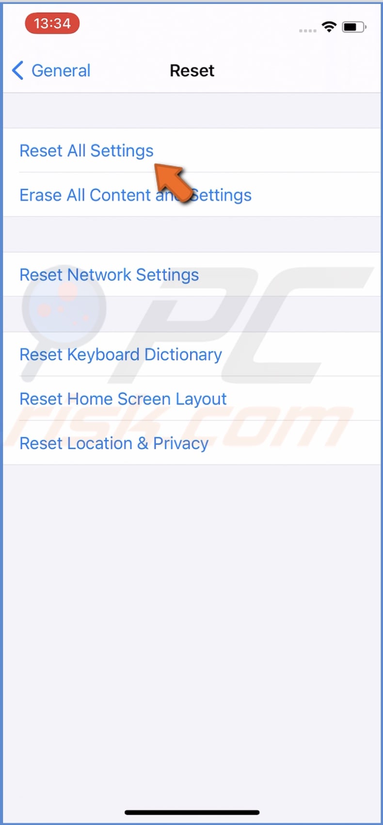 Reset All Settings
