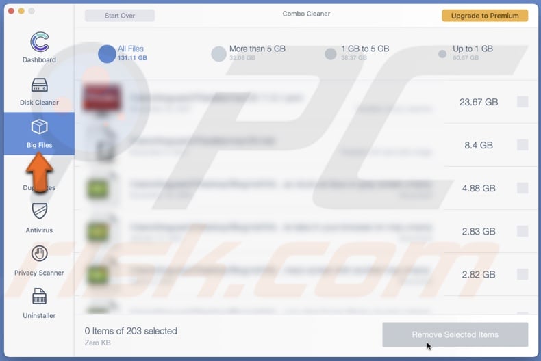 Big files cleaner on Combo Cleaner