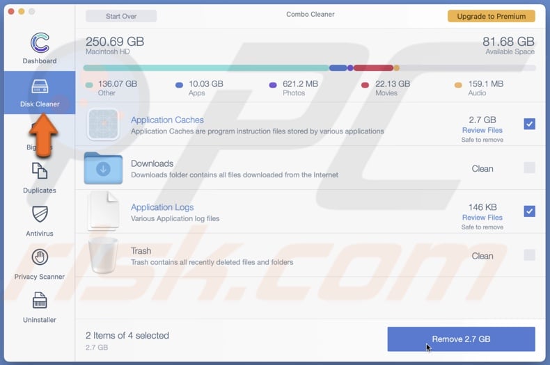 Disk Cleaner in Combo Cleaner
