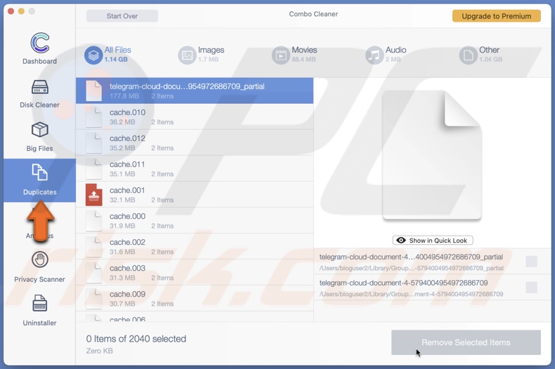 Dublicate Files cleaner on Combo Cleaner
