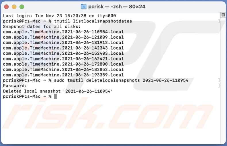 Time Machine snapshot deleted