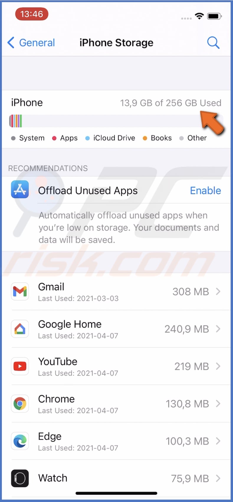 Check device storage