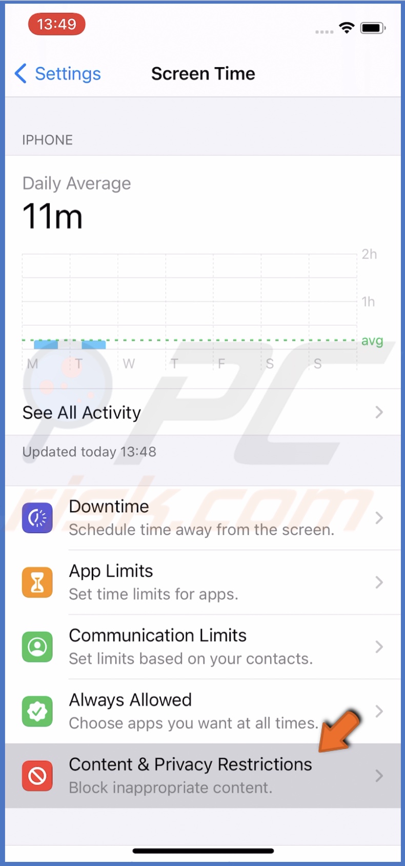Go to Content and Privacy Restrictions